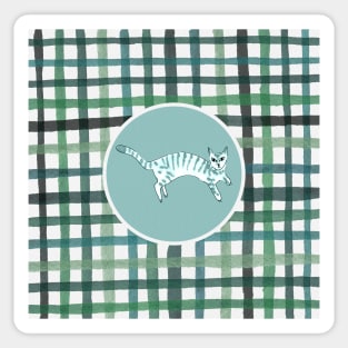 Plaid cat in cian palette Sticker